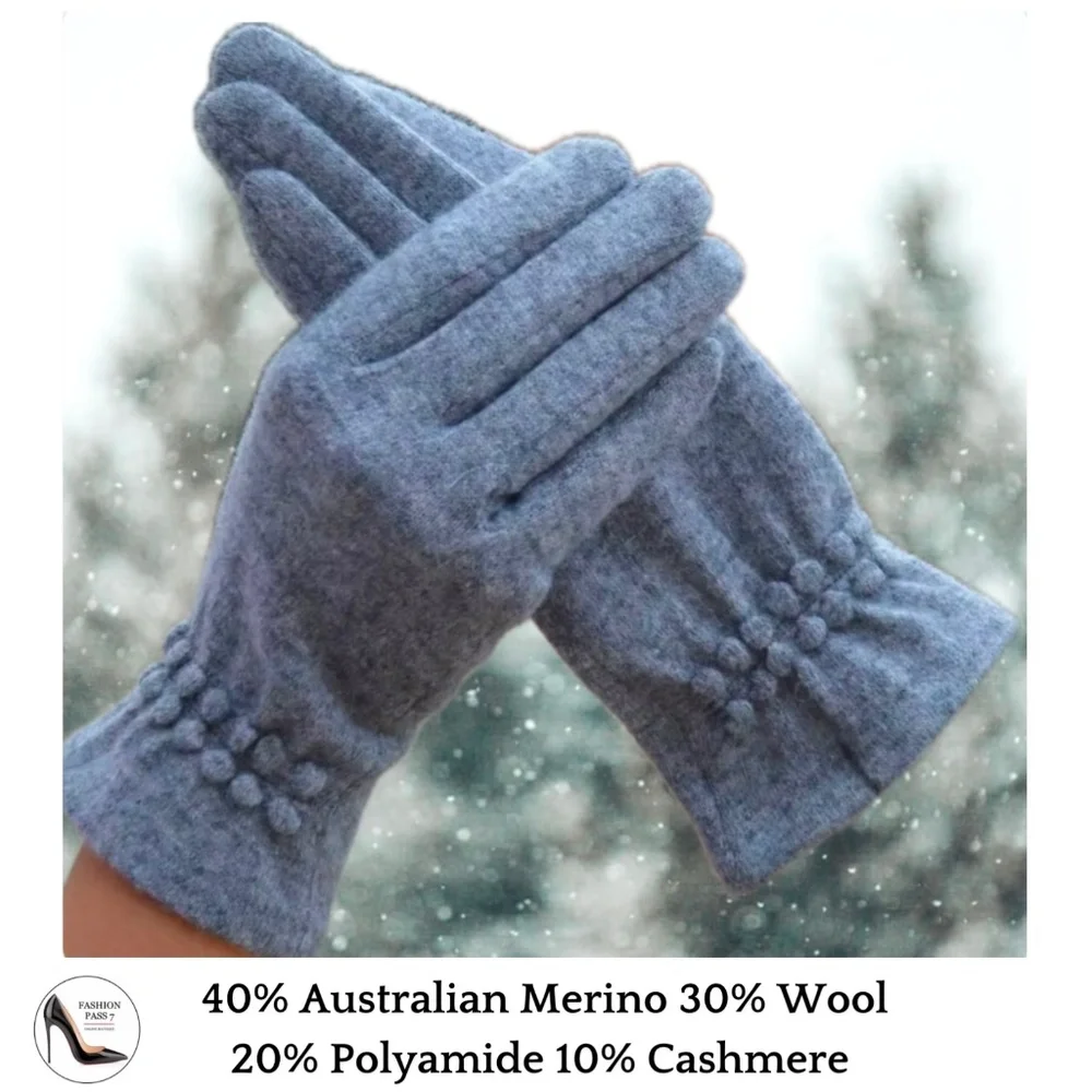 Luxury Cashmere Merino Wool Gloves Classic Gray Driving Winter Warm Cozy Mittens